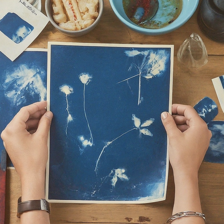 Kreativer Kunst-Workshop als Teambuilding in Berlin – Cyanotypie im Atelier Blaupause