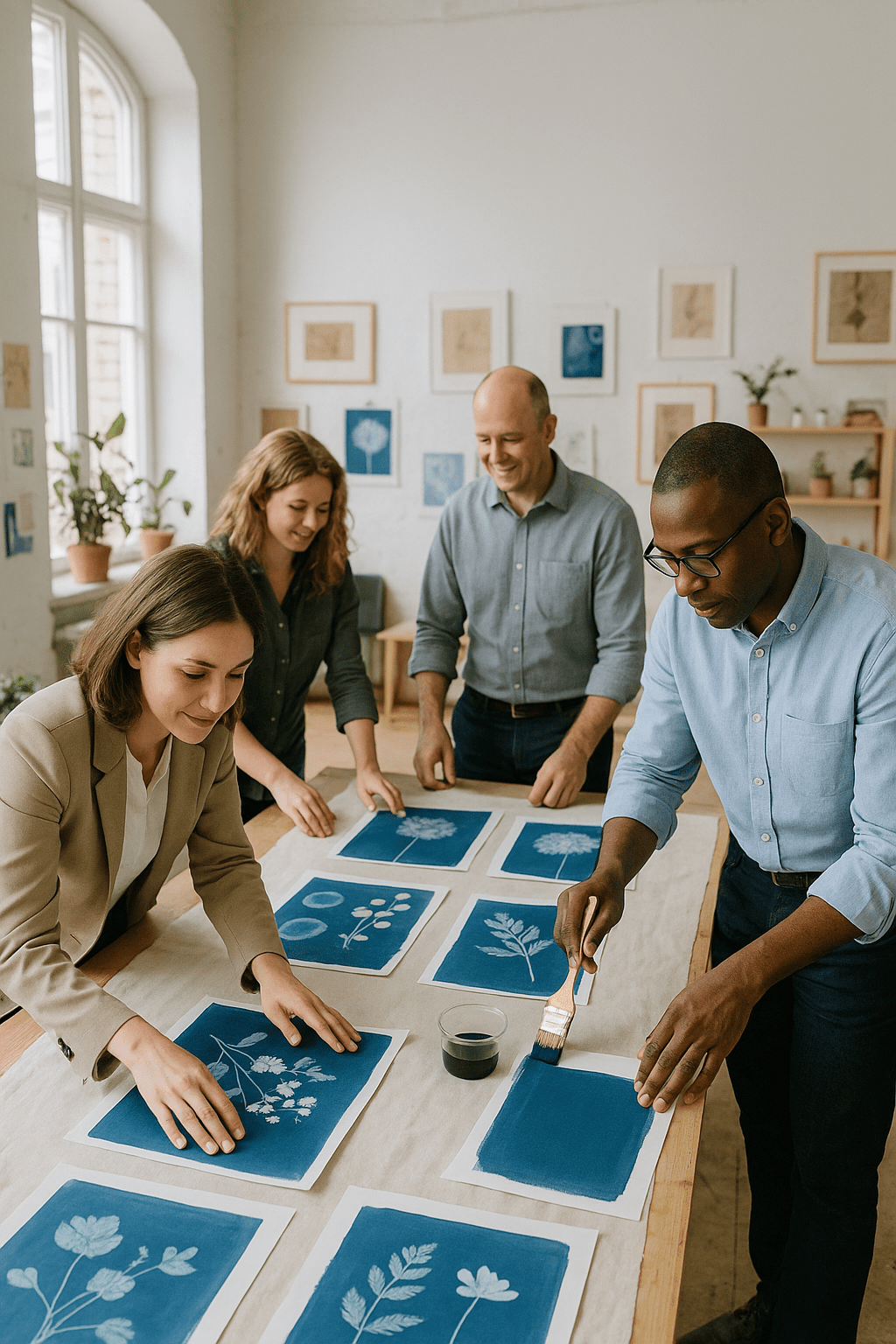 Teambuilding in Berlin bei Regen – Indoor-Events, die begeistern! 2 Cyanotypie Team Event Berlin